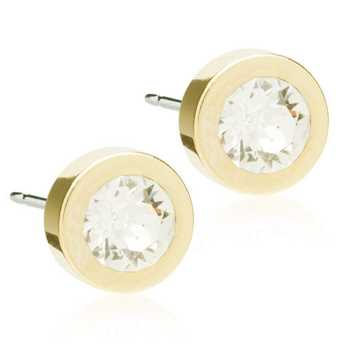 Bezel Crystal Earrings -  Assorted Sizes - Golden Titanium
