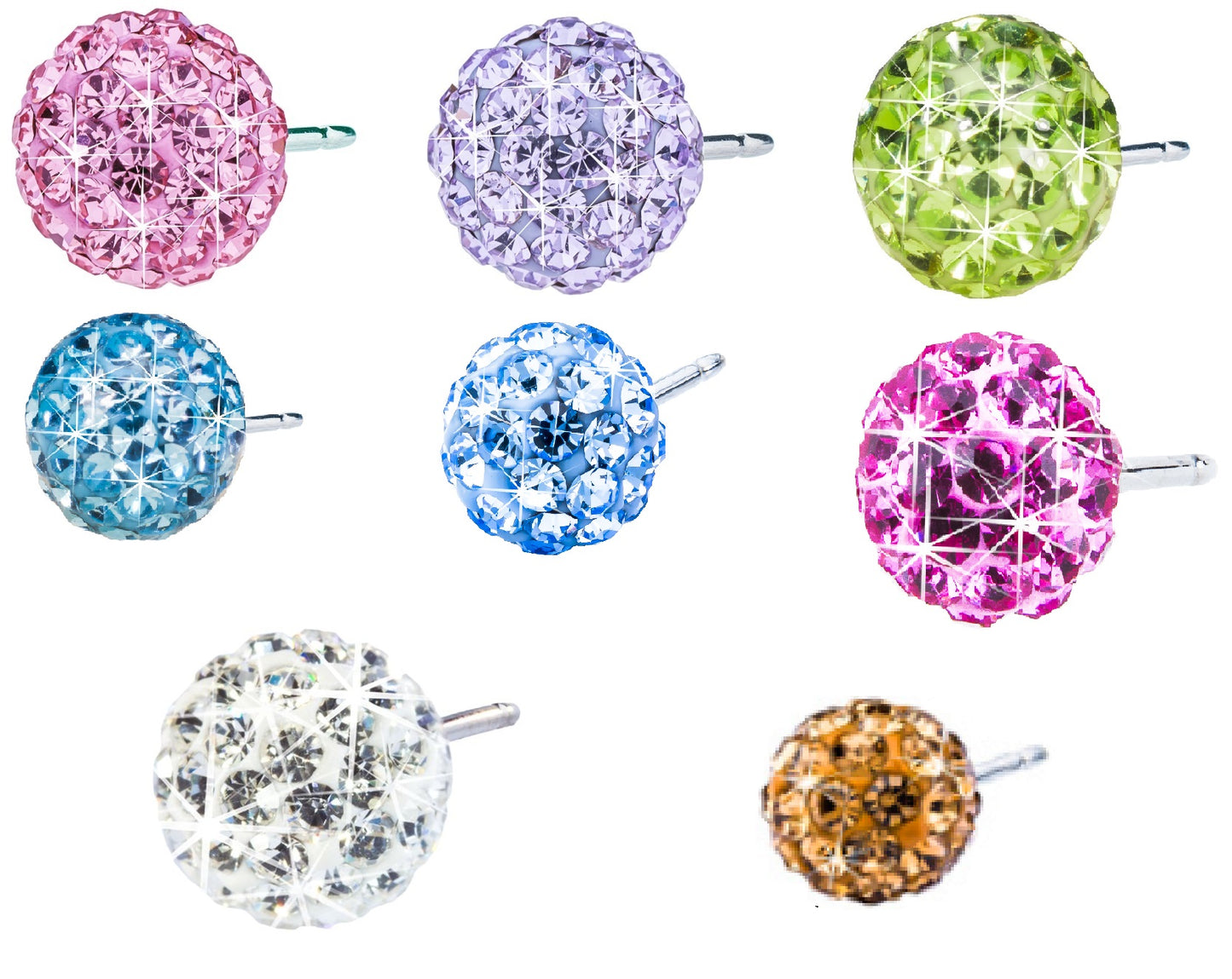 Crystal Ball Earrings - 6mm & 8mm - Natural Titanium