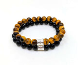 Handmade Bracelet Stack, high quality Obsidian and Tiger Eye stones with our hammered signature sterling silver bead. Buy now for free delivery.